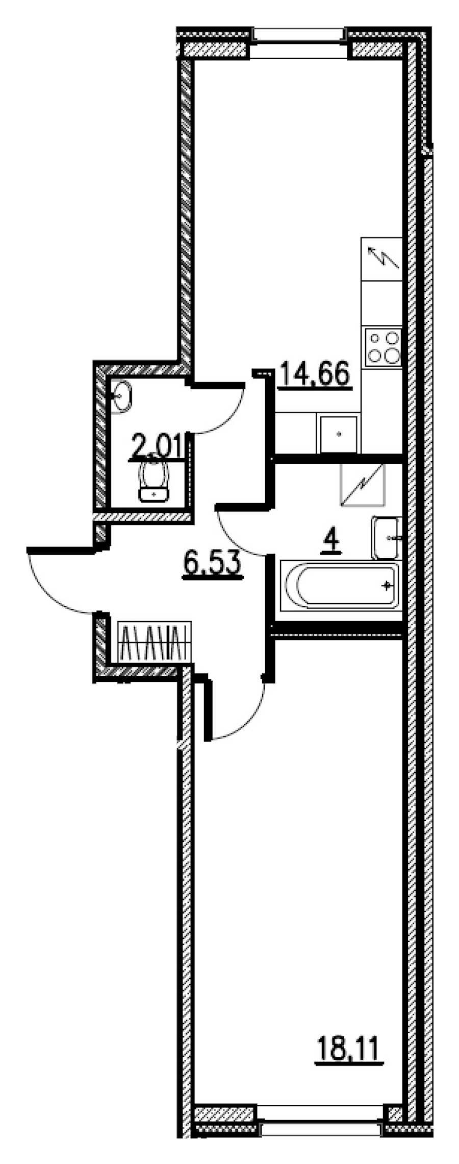 Однокомнатная квартира в : площадь 45.31 м2 , этаж: 2 – купить в Санкт-Петербурге